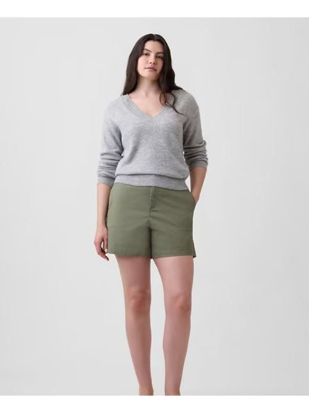 Gap Chino Shorts Size 6 Olive Green Mid Rise 100% Cotton Flat Front Light Wash